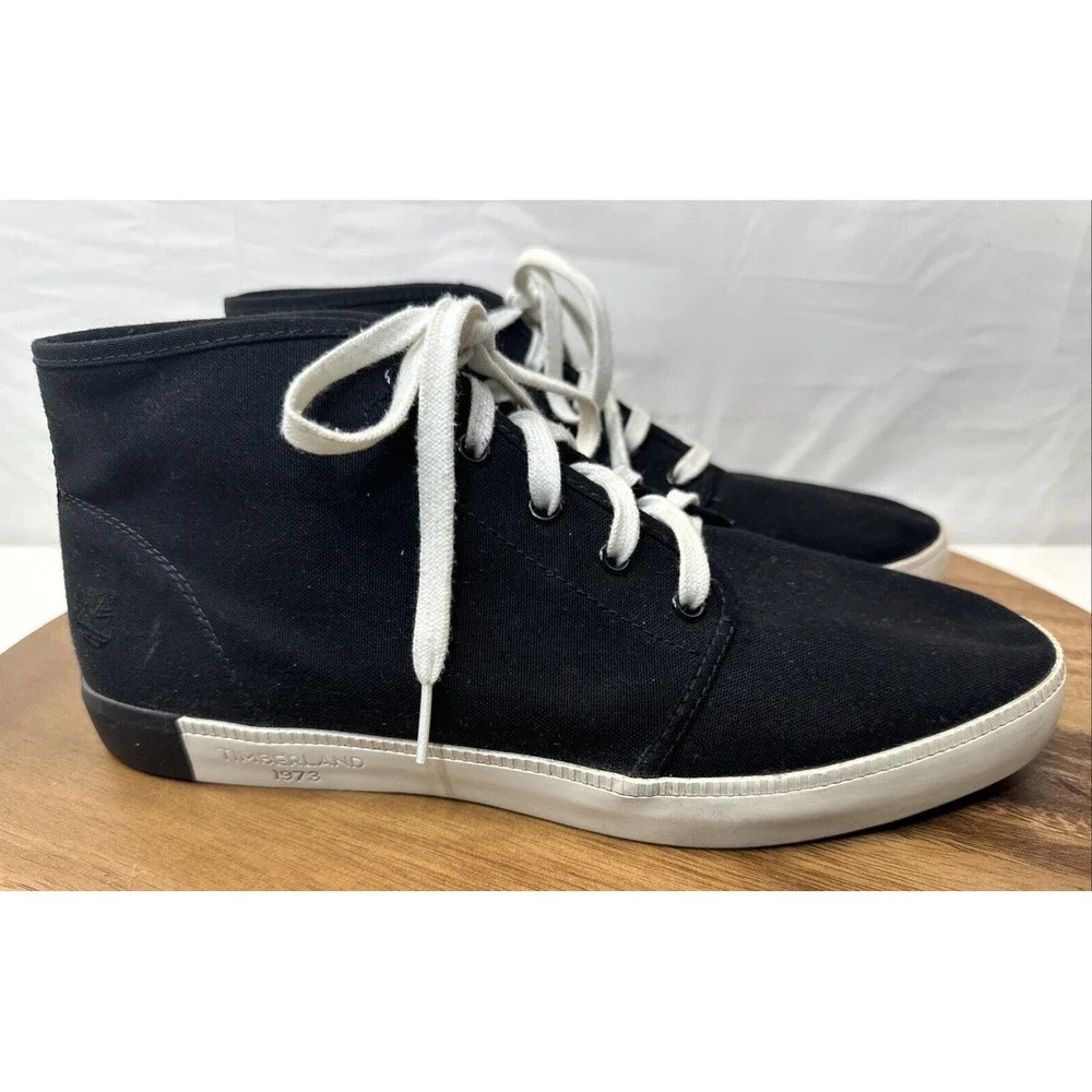 Timberland Chaka Boots 10.5 Black Canvas Mens Davis‎ Square Lace Up Black